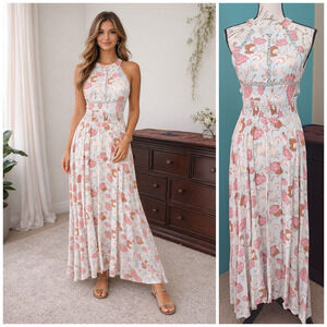 Jaase Endless Summer Floral Sleeveless Halter Maxi Dress Size XS